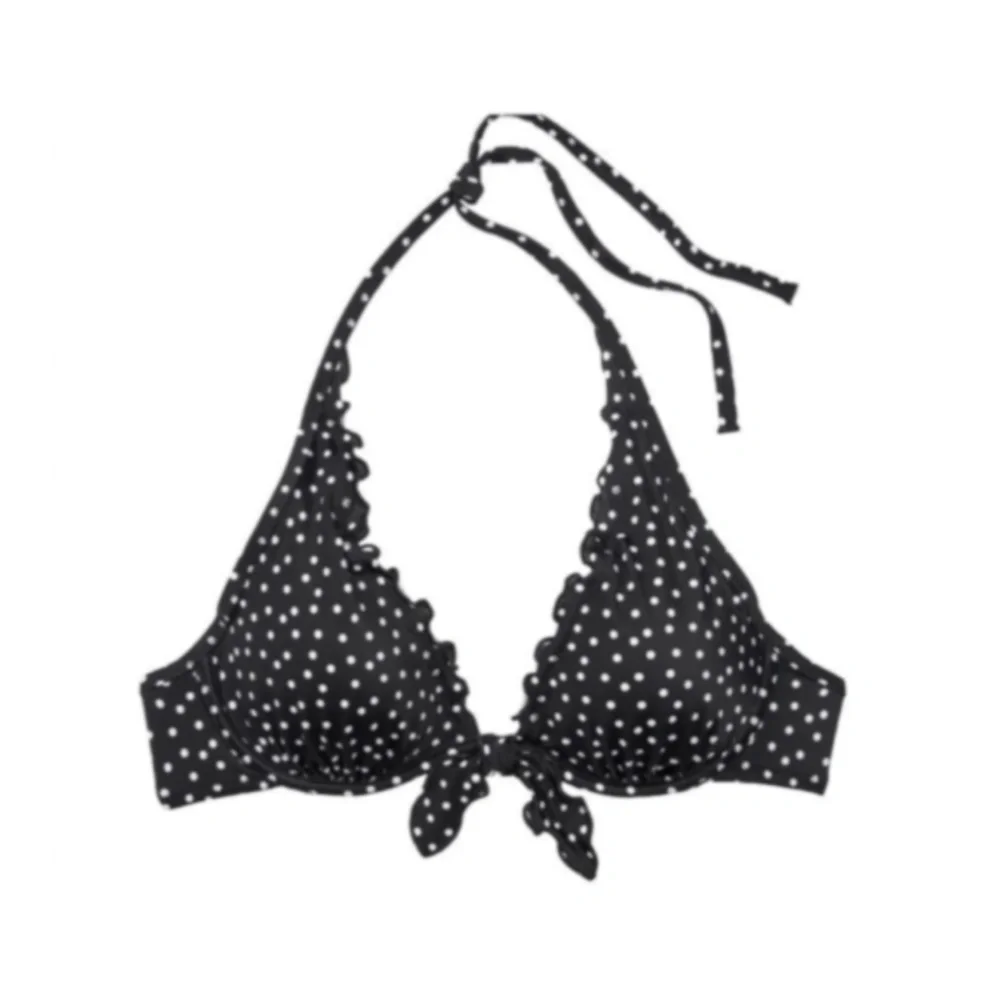NWT VICTORIA'S SECRET Capri Ruffle Halter Swim Bikini Top Black & White Dot - Picture 3 of 3